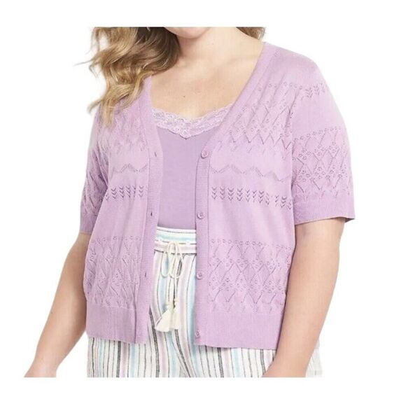 Lane Bryant Cardigan Sweater Classic Perfect Sleeve Button-Front Lilac Womens 26 - Picture 1 of 5